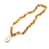 "KIDDO" Milky & Cognac Amber Baroque Beads Baby Necklace